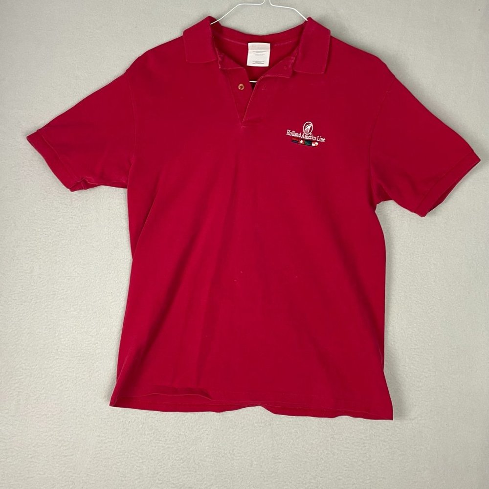 HANES HOLLAND AMERICA LINE MEN'S RED SHORT SLEEVE POLO SHIRT SIZE MEDIUM